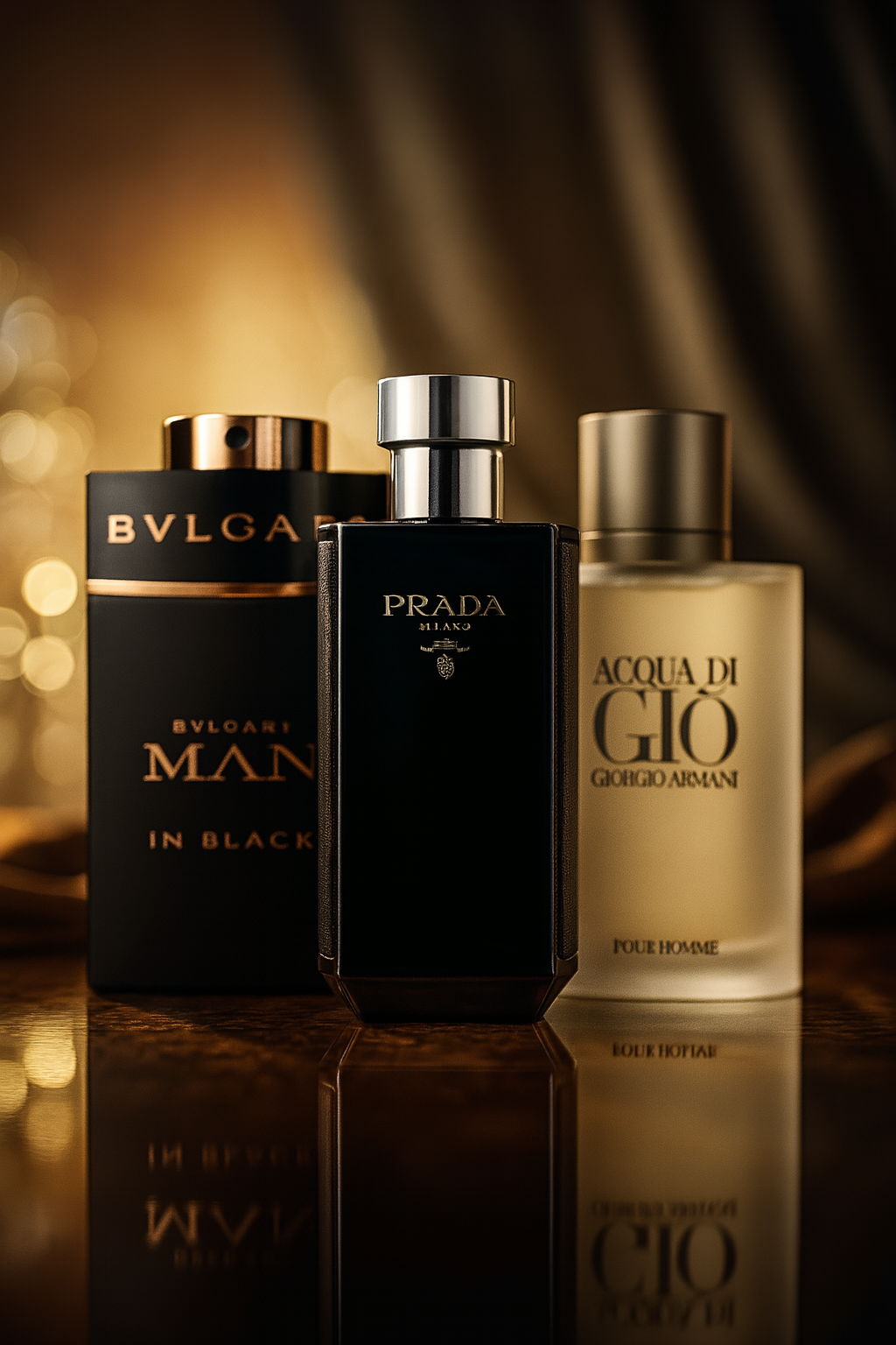 3 DB-OS PARFĂMSZETT: BVLGARI IN BLACK, GIORGIO ARMANI ACQUA DI GIO, L'HOMME PRADA INTENSE 100ML