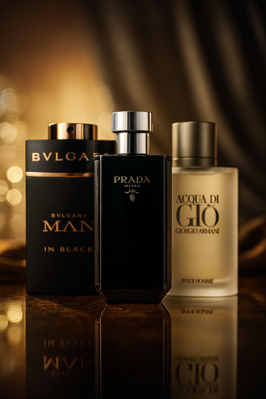 3 DB-OS PARFÜMSZETT: BVLGARI IN BLACK, GIORGIO ARMANI ACQUA DI GIO, L'HOMME PRADA INTENSE 100ML